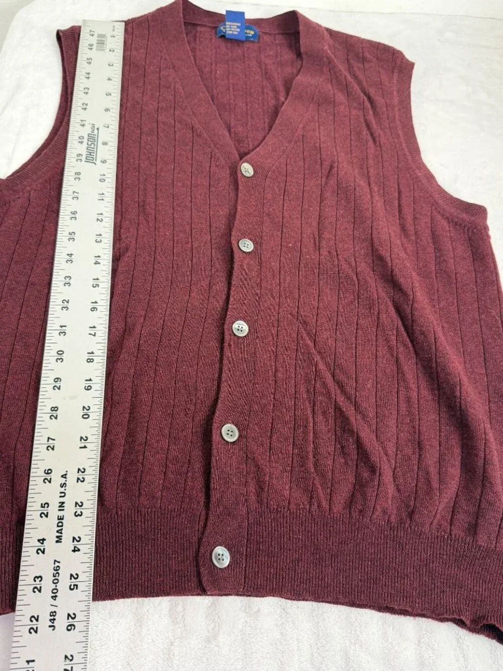 Club Room by Charter Club Mens Sweater Vest Burgundy Ribbed Wool Large Button Up